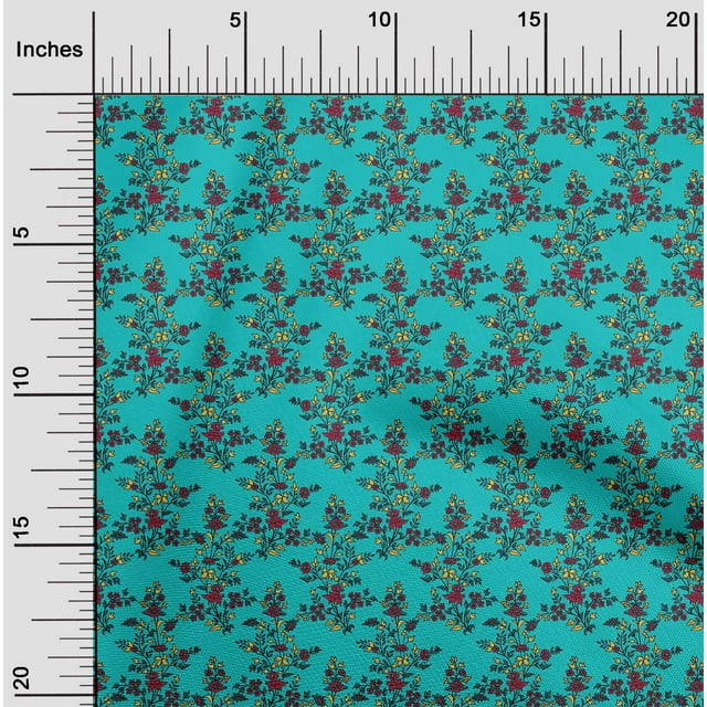 oneOone Cotton Flex Fabric Leaves & Floral Block Printed Craft Fabric BTY 40 Inch Wide