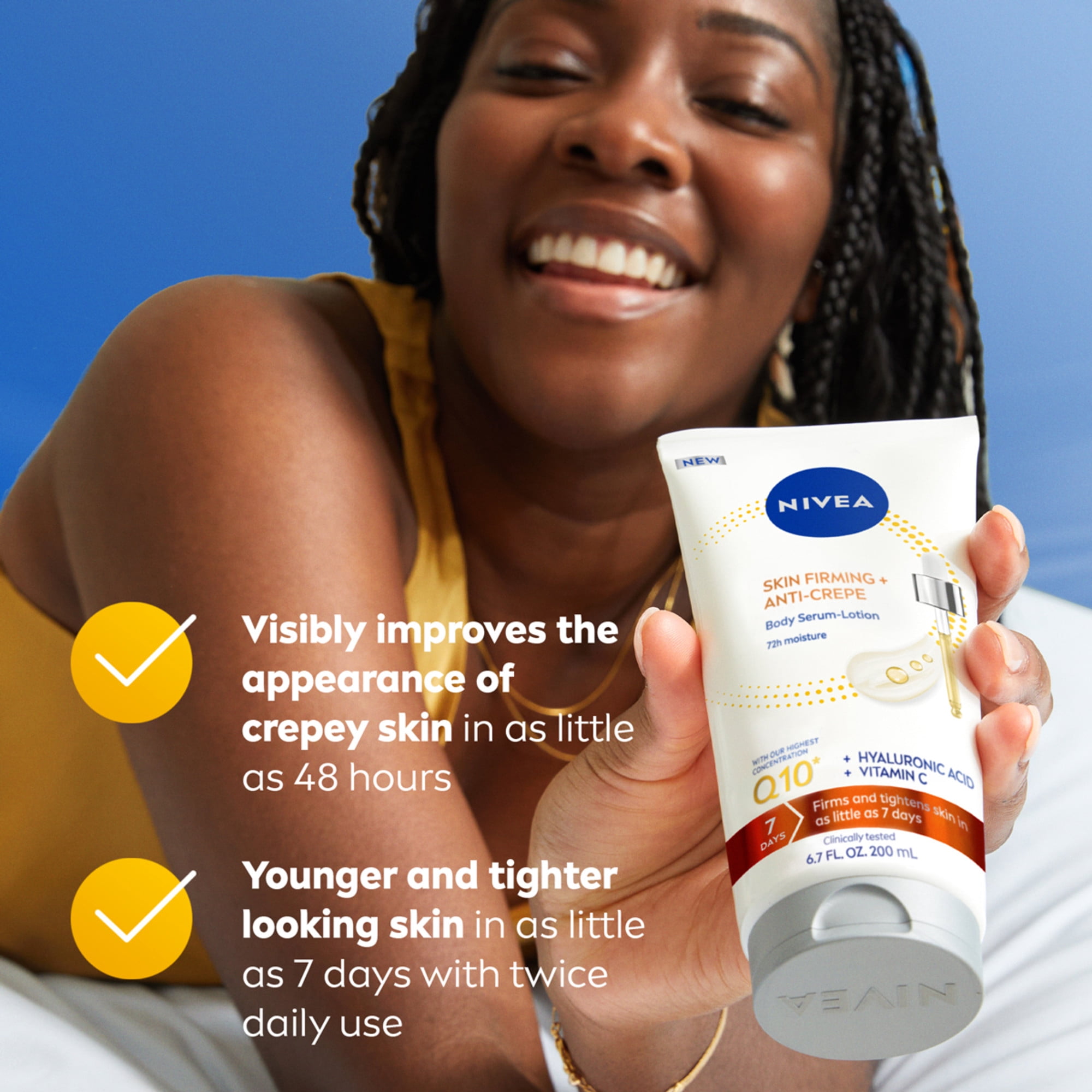 NIVEA Skin Firming & Anti Crepe Body Serum-Lotion with Q10, Hyaluronic Acid & Vitamin C, 6.7 fl oz