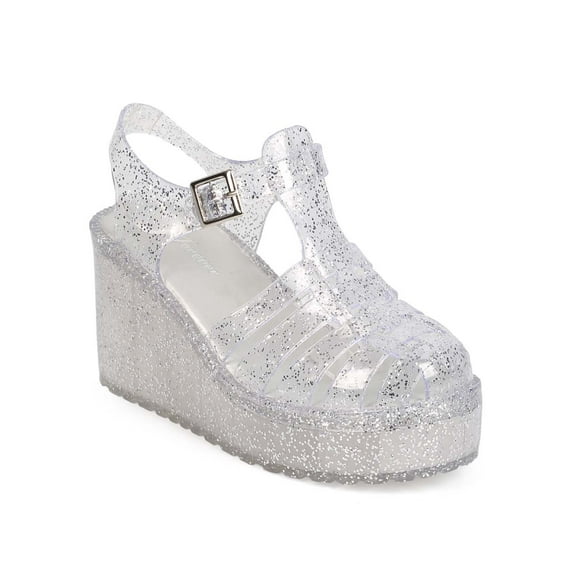 Forever EA74 Women Glitter Jelly Round Toe Fisherman Wedge Sandal