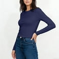 thumbnail image 3 of ZHYou No Boundaries Womens Basic Slim Fit Long Sleeve T-Shirts,Crew Neck,Soft Tops,Navy,Size S, 3 of 5