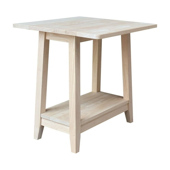 International Concepts Solid Wood Square Drop Leaf Side Table Unfinished