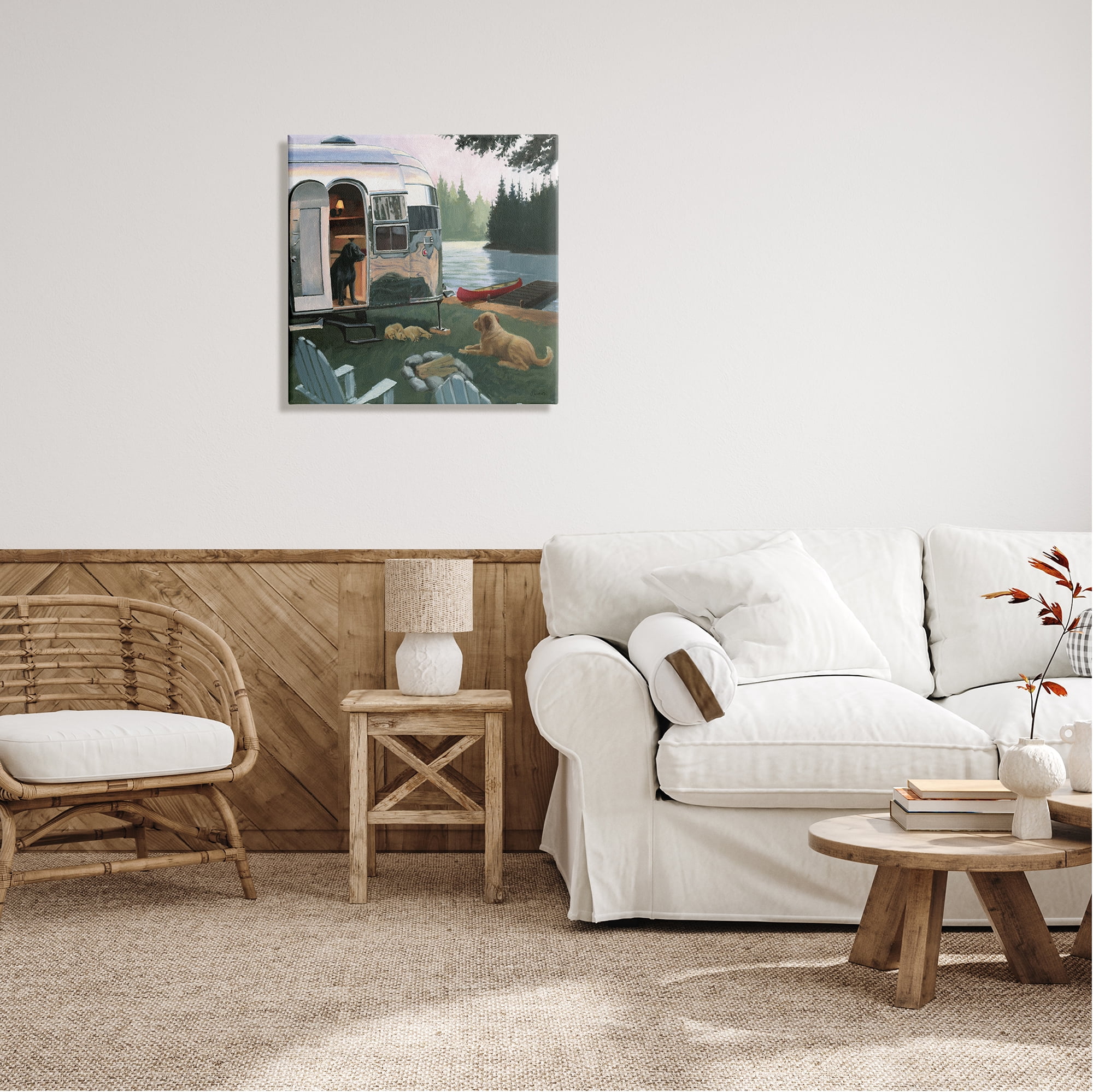 Stupell Industries Camping Dogs at Lake Nature Painting Gallery Wrapped Canvas Print Wall Art, 24 x 24