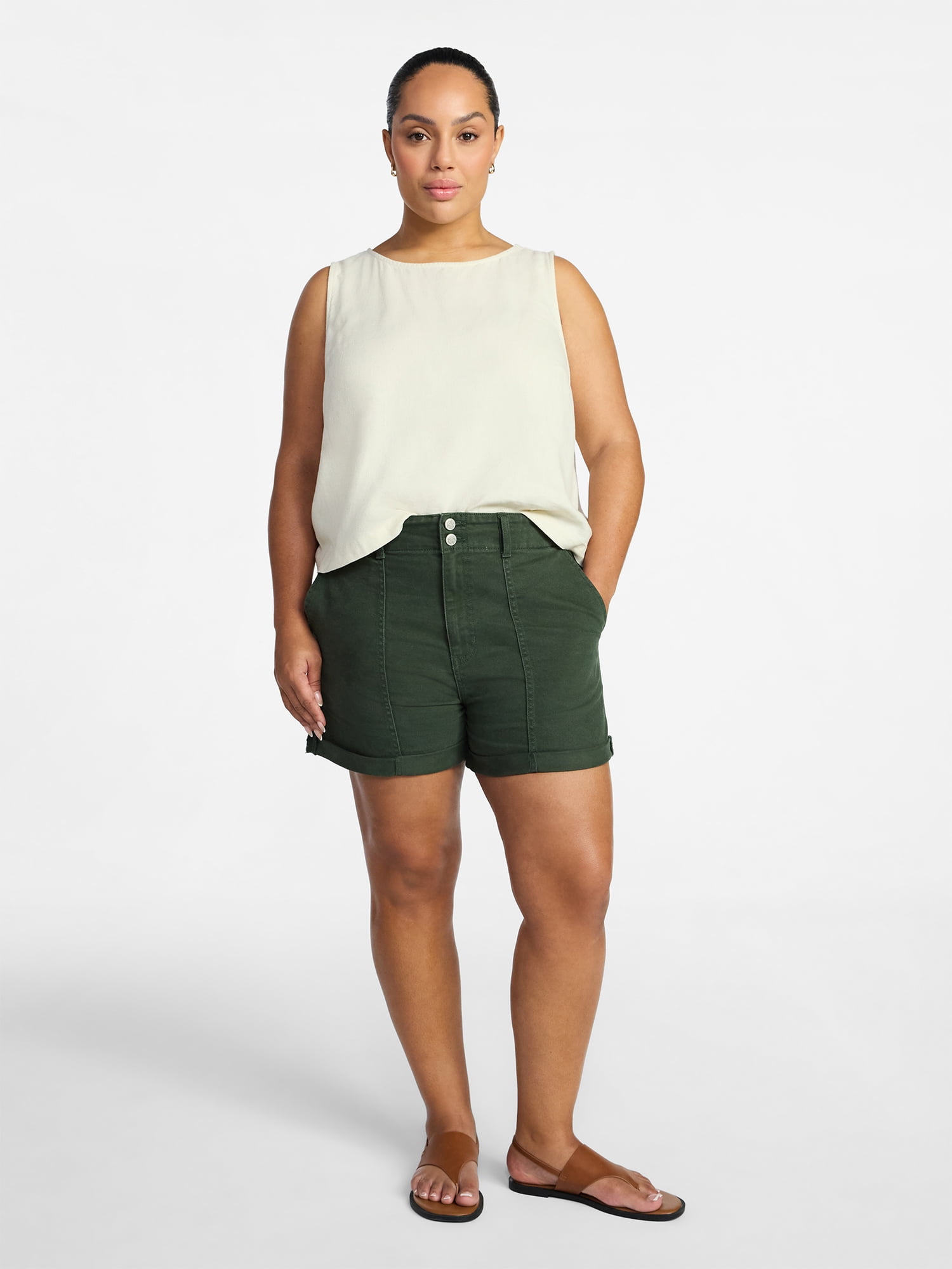 Time and Tru Women's High Rise Utility Shorts, 3.5" Inseam, Sizes 0-22