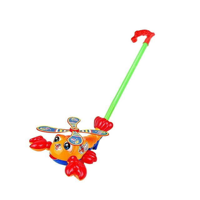 Push Along Walking Toy Cartoon Animal Active Eyeball Hand Push Lobster Plane Car Toy para niños Regalos Desarrolla habilidades motoras Deportes al Zulema Plano de empuje del carro