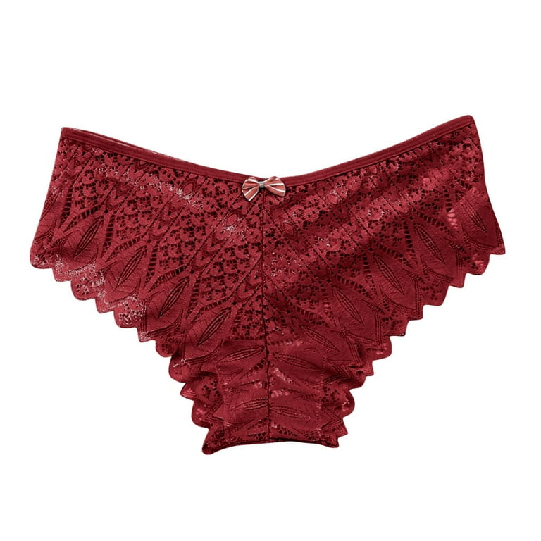 YYDGH Criss Cross Panties for Women's Floral Lace Underwear Back Cut Out  Seamless Bikini Brief Wine Red 4XL