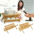 thumbnail image 1 of Escurridor de platos Plegable de Bambú de 2 pisos Organizador de encimera de cocina de gran capacidad con diseño ahuecado - sin óxido, fácil de montar, de una sola pieza, 1 of 5