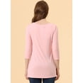 thumbnail image 4 of Blusas de túnica elástica casual con cuello redondo y manga 3/4 para mujer Rosa claro S, 4 of 5