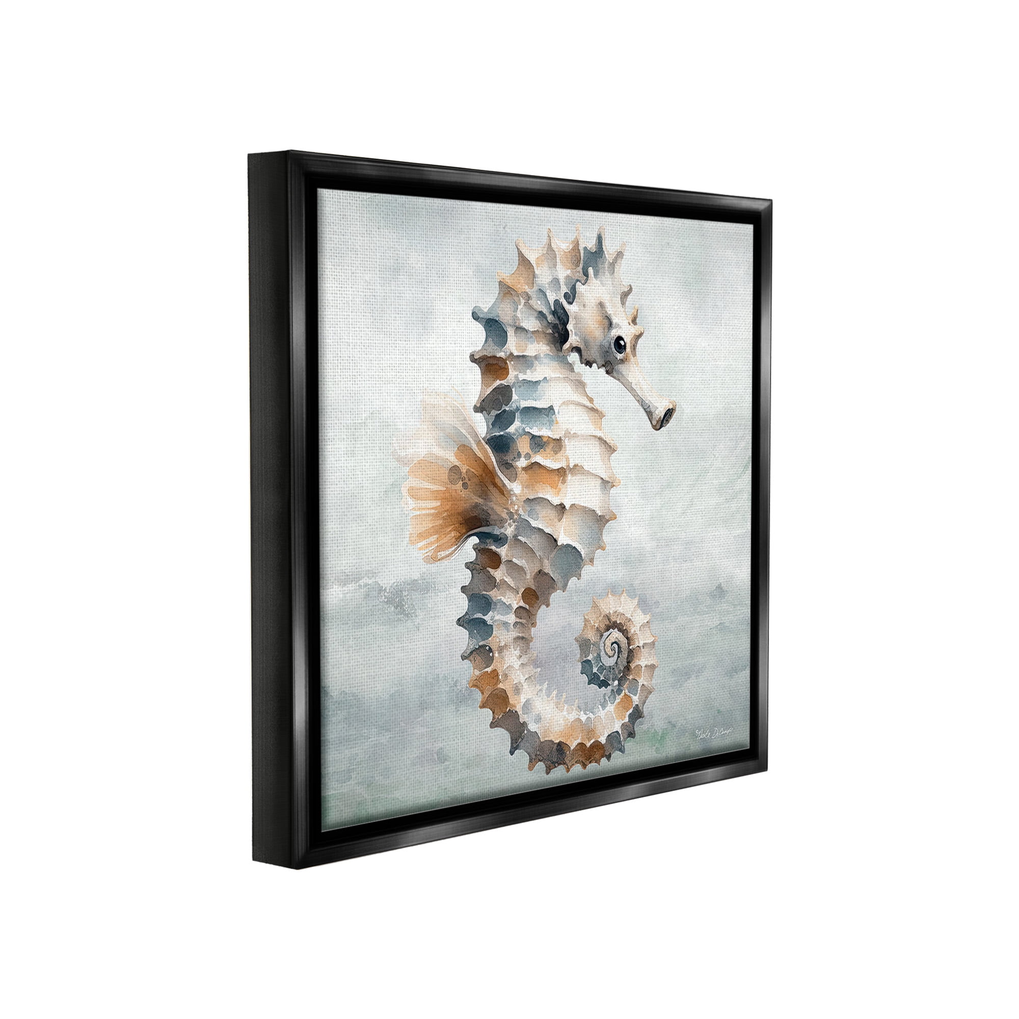 Stupell Industries Detailed Ocean Seahorse Animals & Insects Painting Black Floater Framed Canvas Art Print Wall Art, 18 x 18
