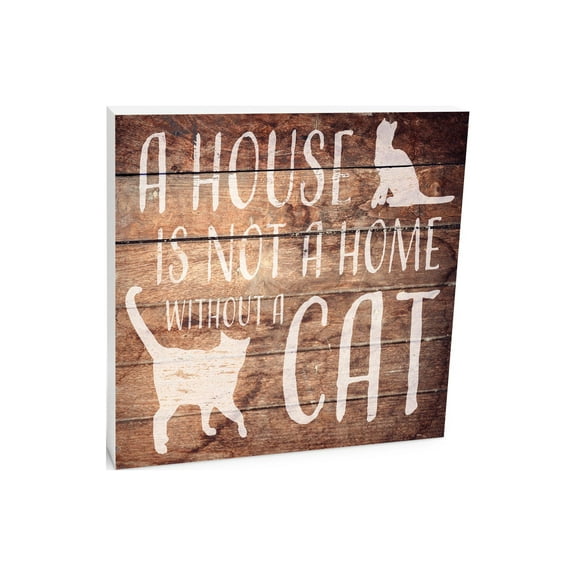 Home With Cat Brown Woodgrain Cat 10 x 10 Wood Tabletop Sign Plaque