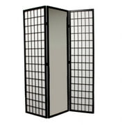 ORE International 3 Panel Room Divider with Mirror, Black