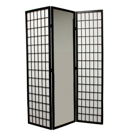 ORE International 3 Panel Room Divider with Mirror, Black
