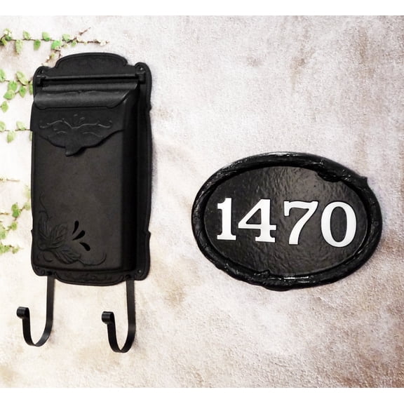 Special Lite Products SVF-1001-BLK-SAP-4350-100-BLK Flora Vertical Wall Mount Mailbox & Floral Wall Mount Address Plaque - Bold Italic Font, Black