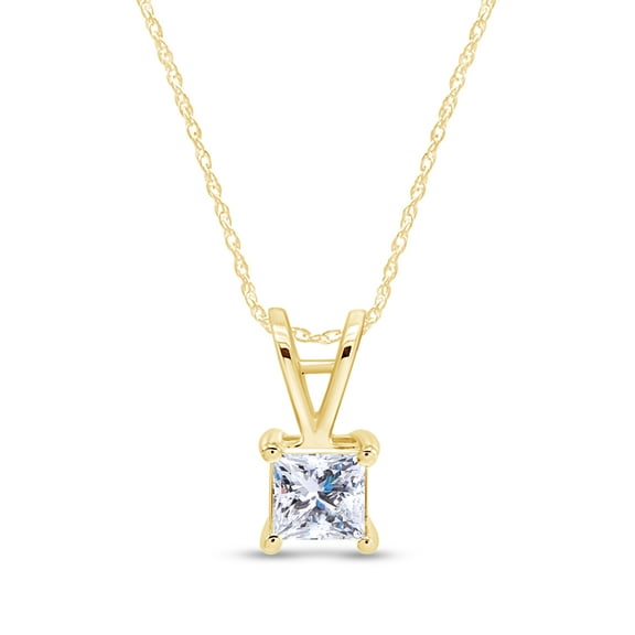 AFFY Princess Cut White Natural Diamond Solitaire Pendant Necklace In 14k Yellow Gold (0.45 Cttw)