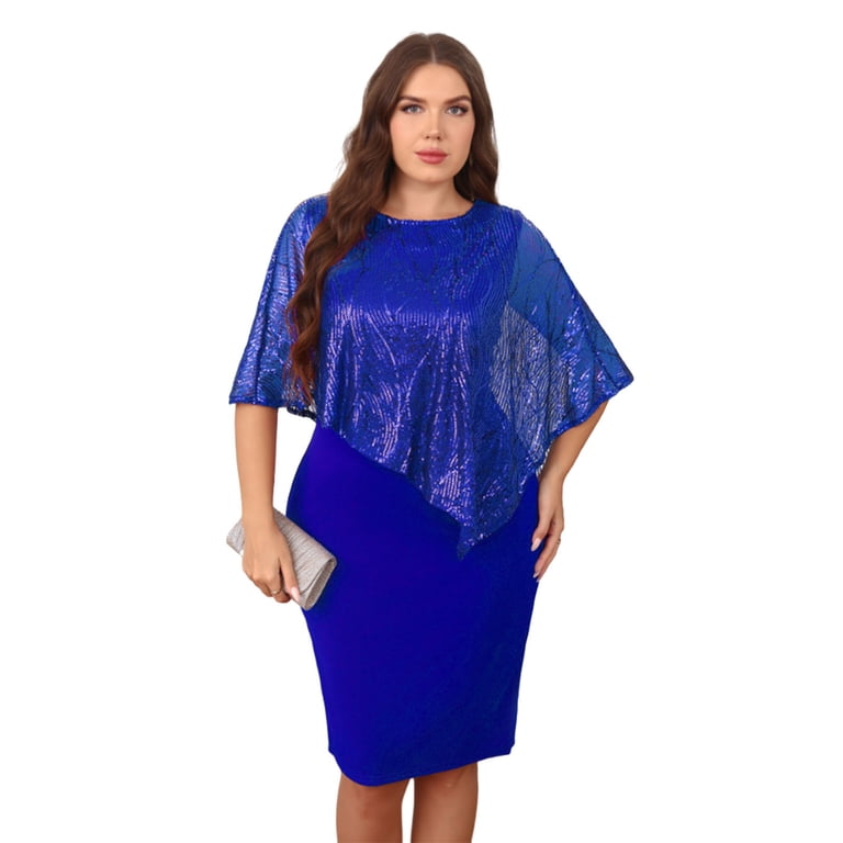 knee length dresses for ladies Juliana Blue Embellished Midi Dress With Cape Detail – Frock and Frill main image 1