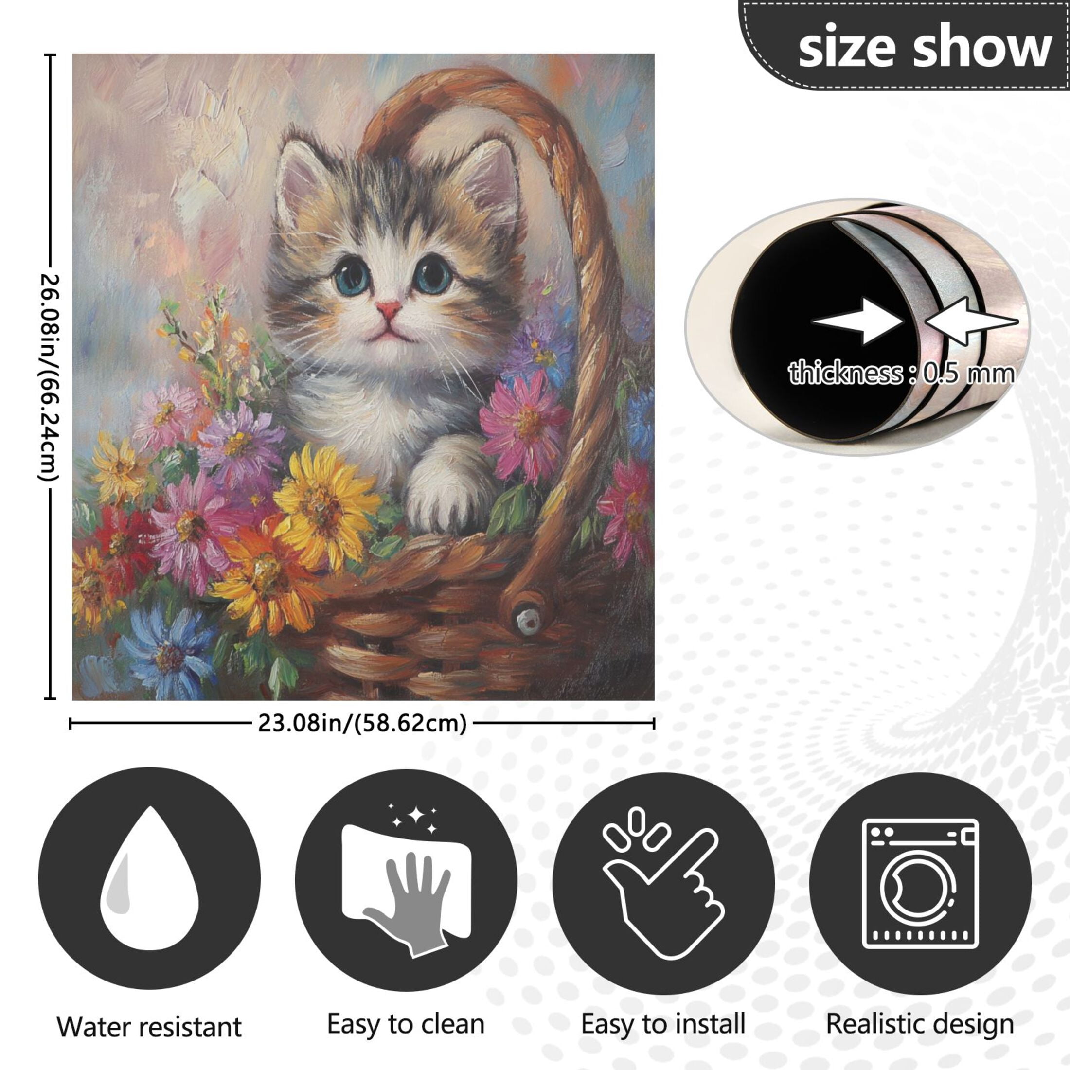 Dishwasher Magnetic Sticker 23x26 Inch Refrigerator Magnetic Sticker Washing Machine Magnetic Sticker Kitchen Panel Magnetic Sticker Home Decor Flower Basket Kitten