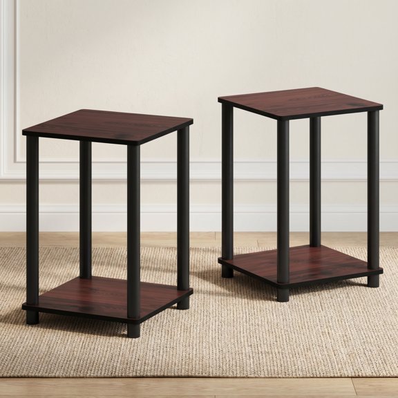 Furinno Turn-N-Tube End Table Corner Shelves, Dark Cherry/Black, Set of 2
