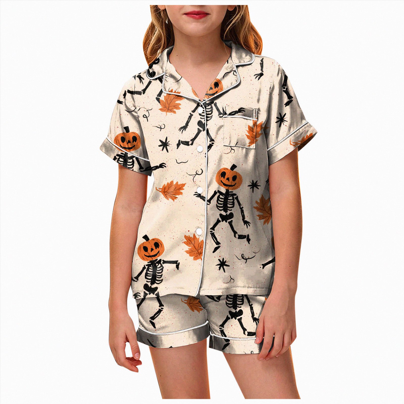 NOLDARES Satin Pajamas for Girls Silky Button-Down Sleepwear Halloween Nightwear Loungewear PJS Clothes Set Gifts for Kids(R106-Gold)