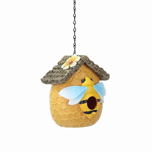 Tepsmf Bird Houses for Outside Yellow Cottage Resin Birdhouse, Garden Outdoor Decor Bird House with Flower and Bees, Birdhouses for Outdoors for Bluebird Finches Cardinals