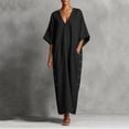 thumbnail image 3 of Iyufng Loungewear Maxi Dresses for Women V-Neck Solid Color Mid Sleeve Button Down Dress and Pockets, 3 of 6
