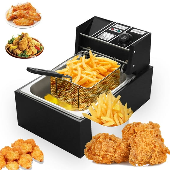 Eccomum Deep Fryer with Basket, 6.4 QT Fish Fryer Deep Fryer Pot w/Removable Oil Filtration Basket, 1.7KW Stainless Steel Automatic Thermostatic for Commercial Home Use
