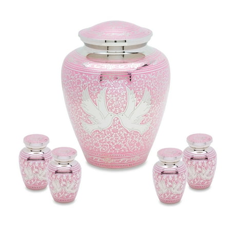 Urnsdirect2U Pink Loving Doves Adult Urn with 4 Tokens