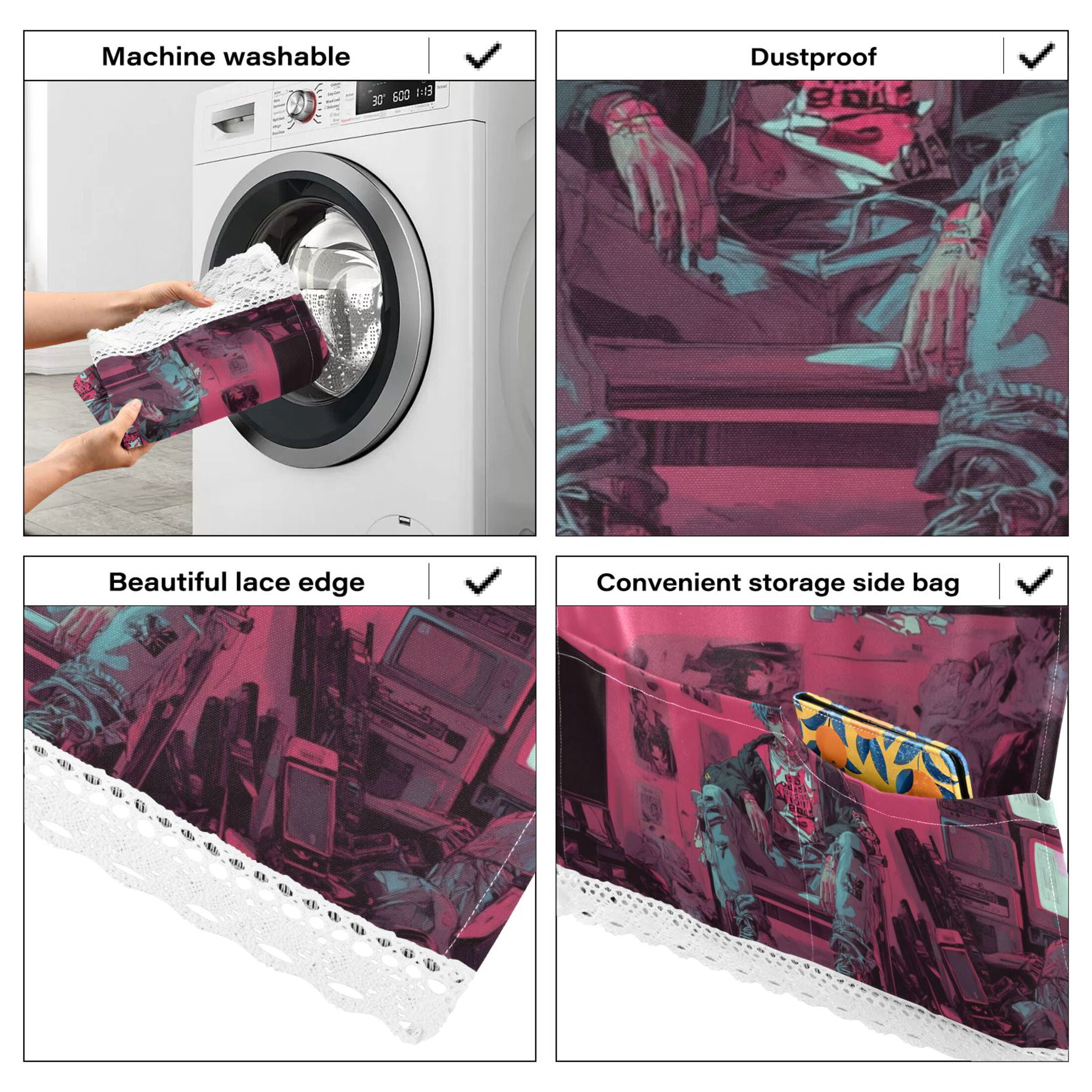 Cyberpunk StyleWasher and Dryer Covers Dust-Proof and Oil Resistant Fridge Cover with 4 Storage Pockets Washing Machine Top Cover for Laundry Kitchen Home 51.2 x 22 In