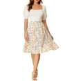 thumbnail image 2 of INSPIRE CHIC Women's Skirts Knee Length Elastic Waist A-Line Flowy Tiered Ruffle Floral Skirt S White, 2 of 7