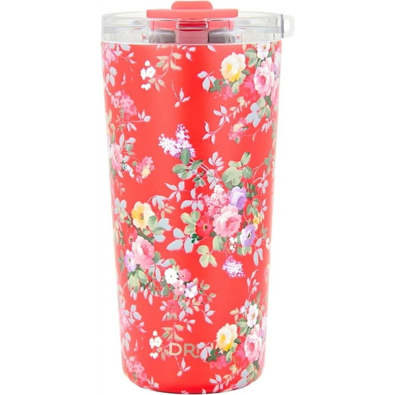 Drinco - 20 oz Stainless Steel Tumbler | Double Walled Vacuum Insulated Mug With Lid, 2 Straws, For Hot & Cold Drinks (Peony Floral)