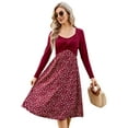 thumbnail image 3 of HA-EMORE Women's Patchwork Dress Long Sleeve Vintage Floral Patchwork Dress Flared A-Line Swing Casual Party Midi Dress, 3 of 9