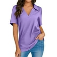 thumbnail image 1 of Women's V Neck Short Sleeve Work Tops - Polyester Blend, Slim Fit, Lapel Design, Casual/Business, for Daily/Office, 5 Sizes, 1 of 4