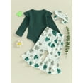 thumbnail image 4 of Jxzom Baby Girl St Patricks Day Outfit 3 6 12 18 Months Long Sleeve Rib Knit Ruffle Romper Shamrock Flare Pants Headband Spring Clothes, 4 of 8