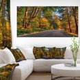thumbnail image 1 of Road through Lit up Fall Forest - Large Landscape Canvas Art, 1 of 4