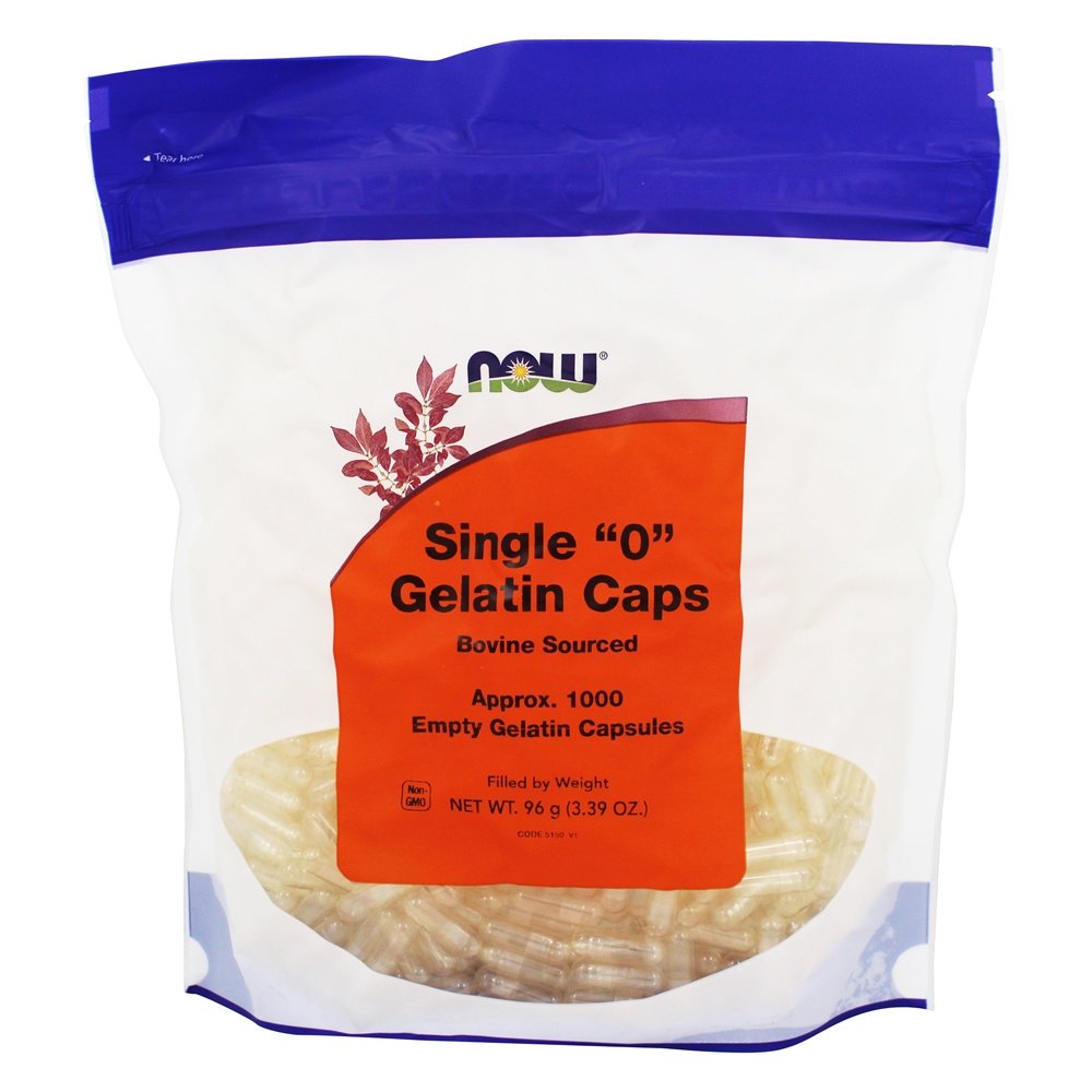 NOW Foods Gelatin Empty Capsules Single '0' Size 1000 Capsules