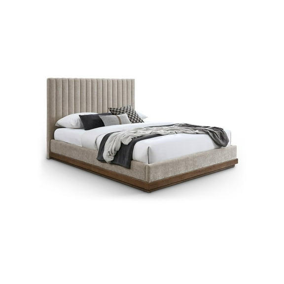 Meridian Furniture Emmet Beige Chenille Fabric Queen Bed