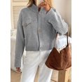 thumbnail image 5 of Cardigan for Women Trendy Button Up Sweater Jackets Mock Neck Long Sleeve Loose Fit Chunky Knit Outwear Coats Gray M, 5 of 8