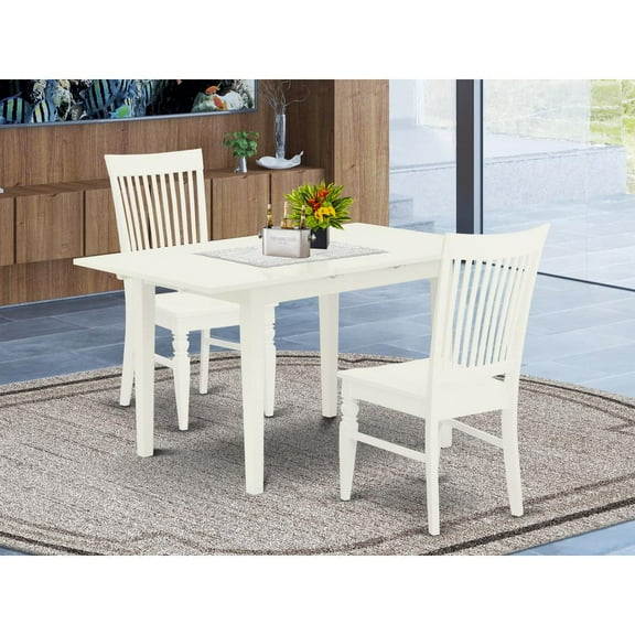 East West Furniture Norfolk 3-piece Wood Table and Dining Chairs in Linen White
