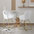 thumbnail image 6 of VECELO White PU Leather Accent Chair with Gold Metal Frame, Vanity Chair with Back, Armchair for Living Room, Bedroom, Office, 6 of 9