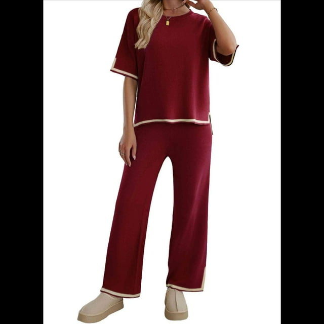 Pantalón de Punto de Corta, Traje Rojo Vino, Talla S