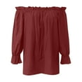 thumbnail image 4 of Women's Off-Shoulder Long Sleeve Tops Trendy Frill Ruffle, Loose Fit, Solid Color, Casual & Sexy, for Fall, Versatile Styling, 4 of 5