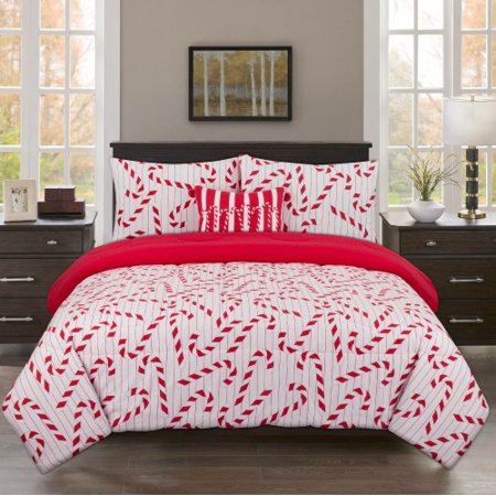 Your Zone Candy Cane Flannel Print Comforter Set Walmart Com