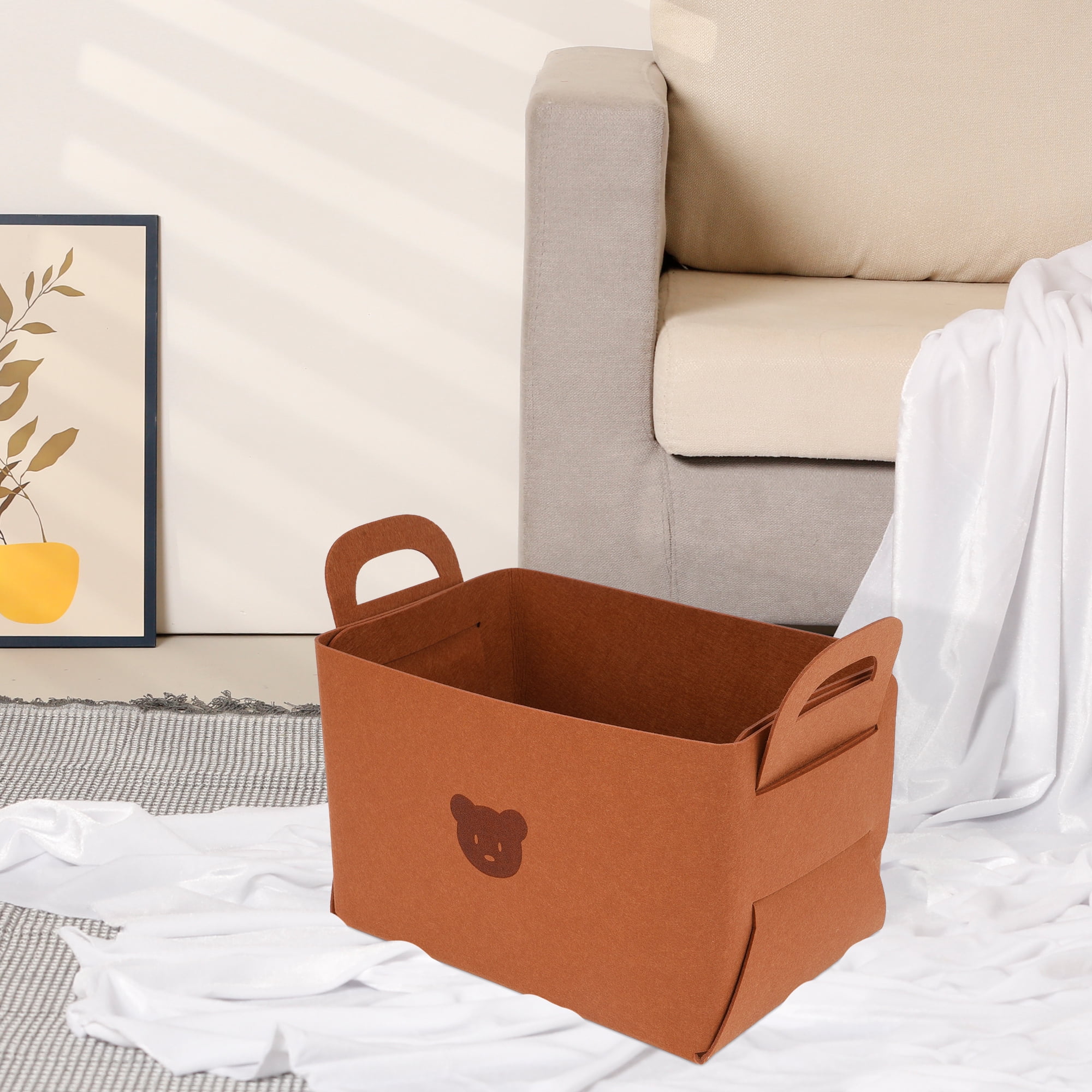 Unique Bargains Set of 3 Collapsible Storage Bins Brown 14.2*9.8*9.1in