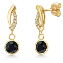 Gem Stone King 14K Yellow Gold Black Sapphire and Lab Grown Diamond Earrings for Women | 2.35 Cttw | Gemstone September Birthstone | Round 6MM