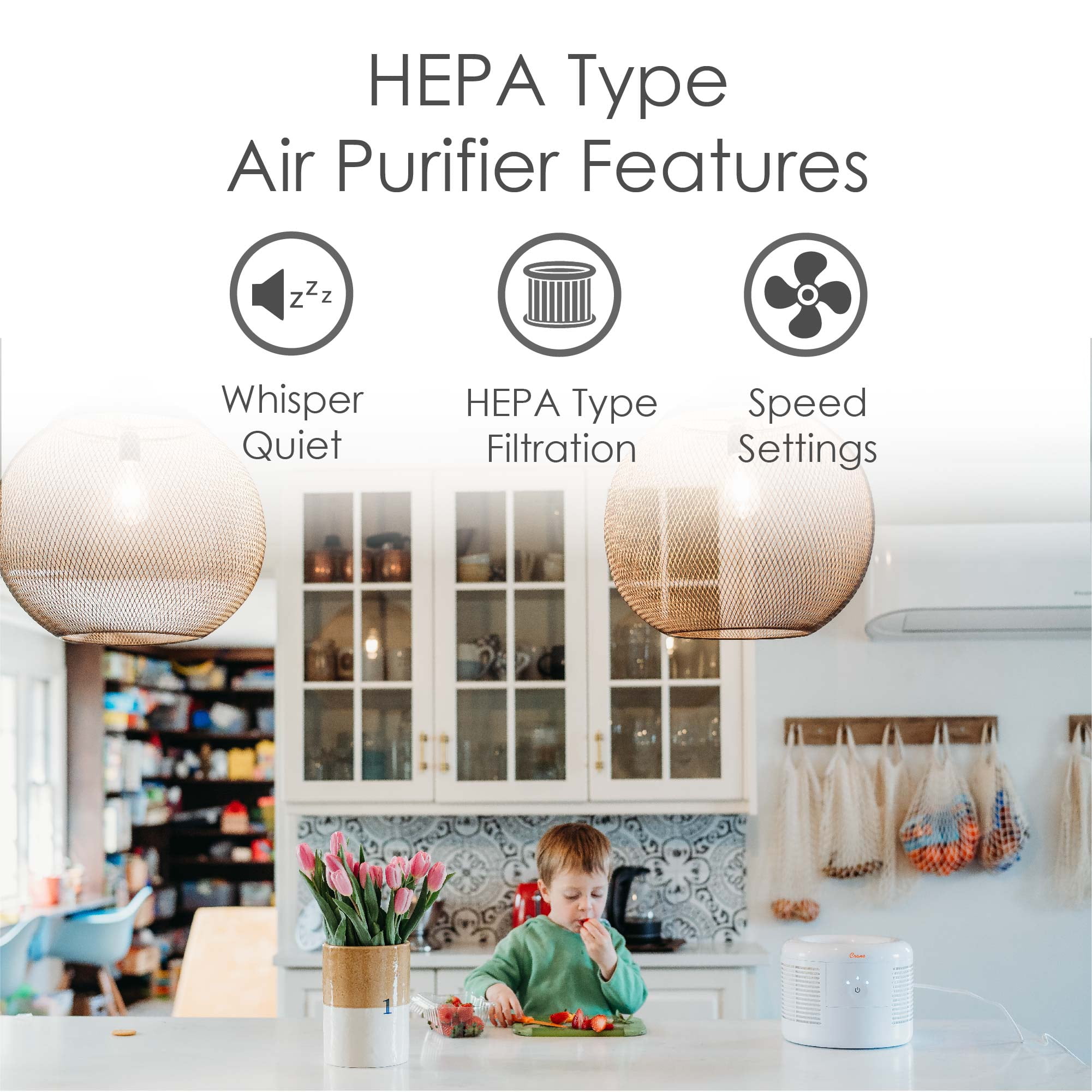 Crane Air Purifier with True HEPA Filter – High-Efficiency Air Filtration for Allergies, Dust, Smoke & Pet Odors – Ultra-Quiet & Energy Efficient, EE-7002AIR
