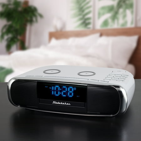Studebaker - Workstation Hi-Fi CD Clock Radio and Wireless Charging Station - White