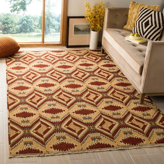 Safavieh  Couture Hand-knotted David Easton Lanette Modern Wool Rug with Fringe Paprika 6' x 9' 6' x 9'