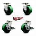 thumbnail image 2 of 4 Inch Green Poly on Cast Iron Swivel Caster Set with Roller Bearings 2 Brakes, 2 of 2