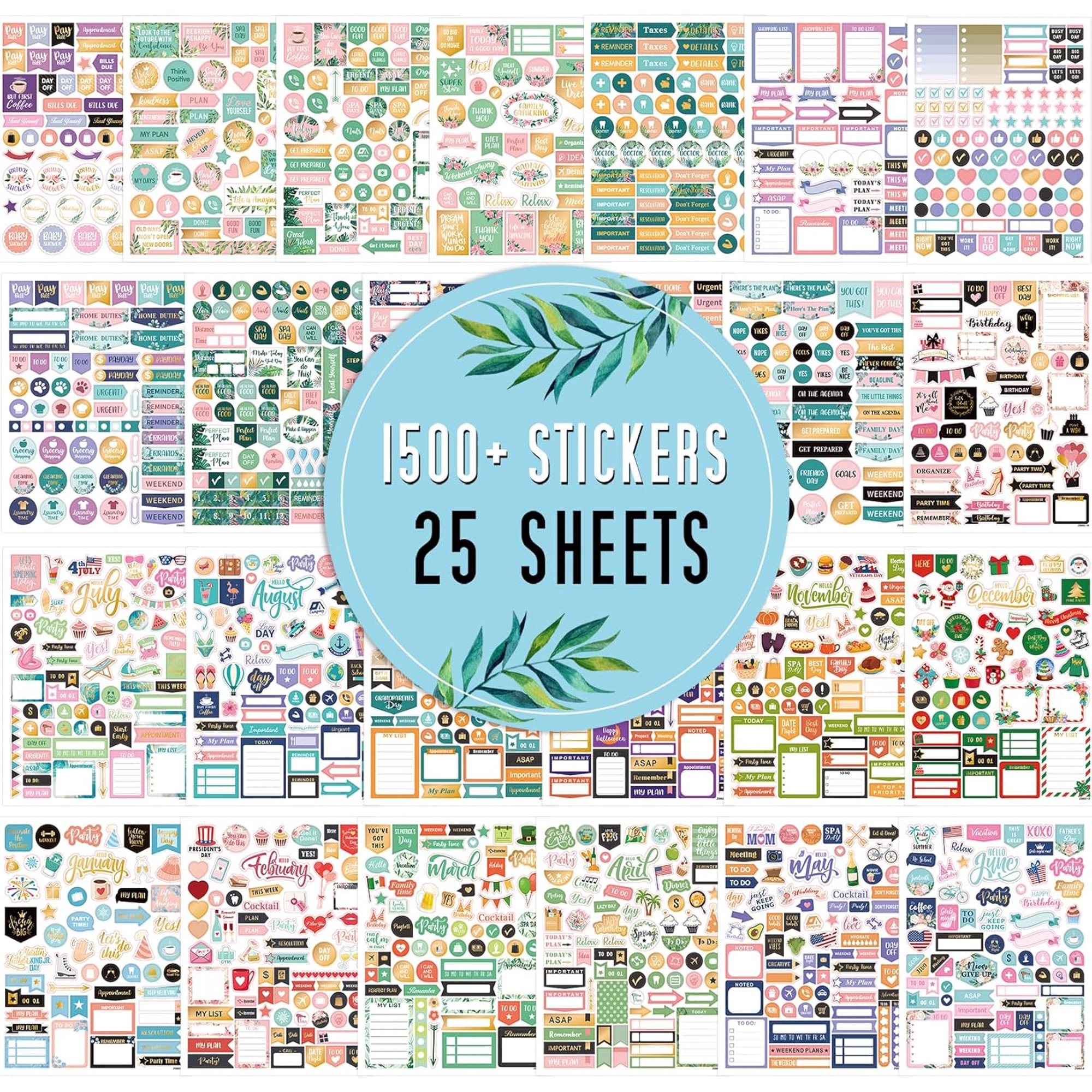 Planner Stickers - Monthly Planner Sticker and Accessories 25 Pages 1500+ Stunning Functional and Colorful Stickers Calendar Sticker Includes Festival Theme