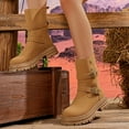 thumbnail image 3 of Suede Motorcycle Boots for Women Lug Sole Chunky Heel Adjustable Button Buckle Straps Mid Calf Riding Booties, 3 of 8