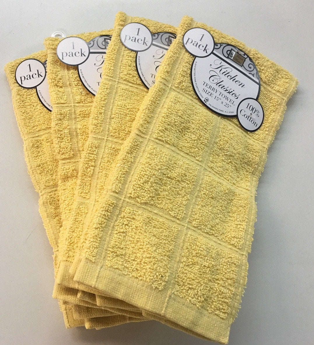 Set of 4 Cotton Terry Kitchen Towels, Yellow