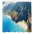 thumbnail image 3 of Ambesonne Hawaii Shower Curtain, Na Pali Coast Island, 69"Wx70"L, Blue Green Brown, 3 of 5